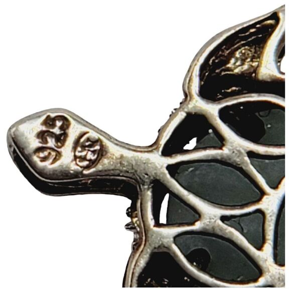 Sterling Silver 925 Vermeil Turtle Necklace Pendant Natural Jadeite and Diamonds - Picture 10 of 13